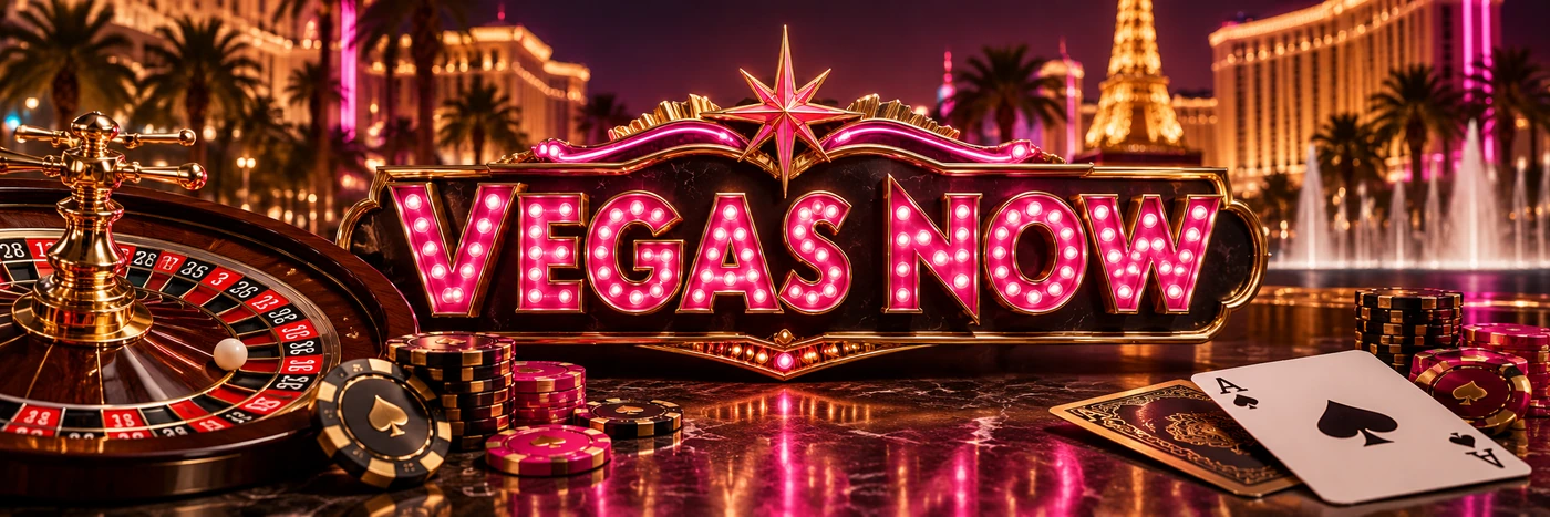 VegasNow Casino: roulette, fiches e insegna al neon rosa